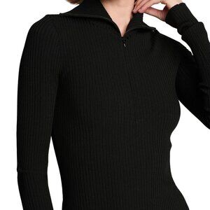 Vince Quarter Zip Ribbed Knit Black Sweater Sz XXS